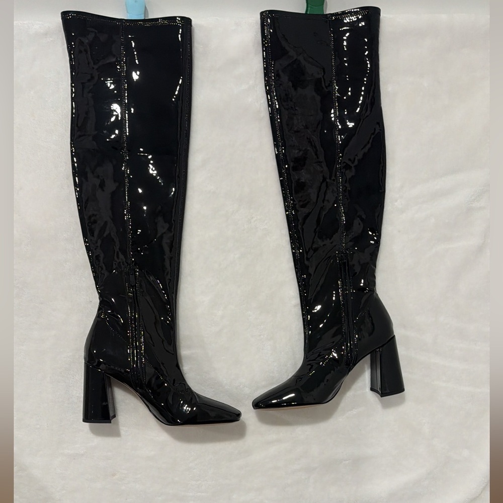 Sam Edelman Size 10.5 Black Patent Knee-High Boots – Pointed Toe Block Heel -New - Picture 13 of 15